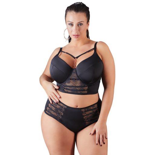 Cottelli Plus Size - pántos-csipkés melltartó (fekete)