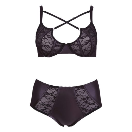 Cottelli Plus Size - keresztpántos melltartó és bugyi (fekete)
