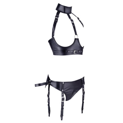 Cottelli Bondage - fényes push-up melltartó szett bilinccsel (fekete)