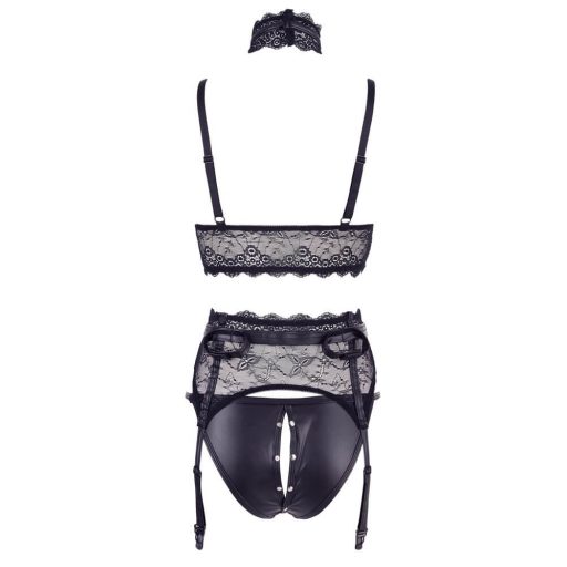 Cottelli Bondage - csipke fehérnemű szett bilinccsel (fekete)