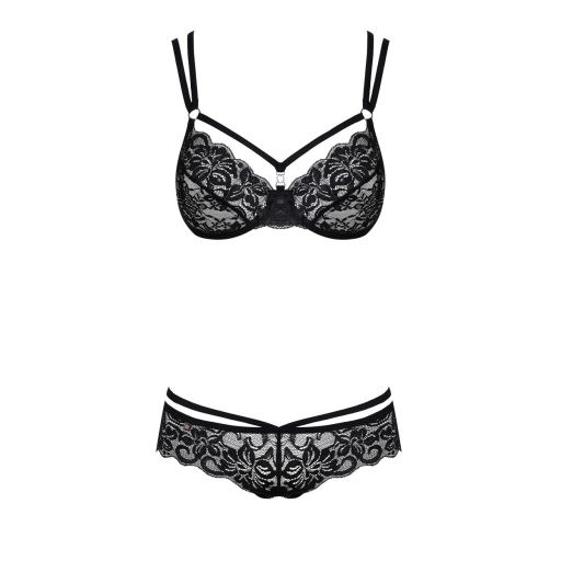 Obsessive 860-SET-1 - pántos rózsás csipke melltartó szett fekete