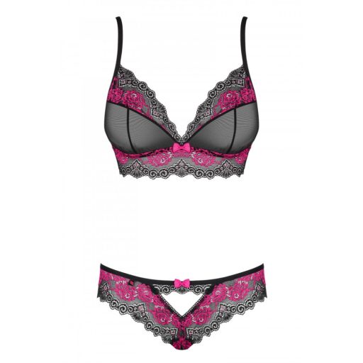 Obsessive Tulia - csipkés fehérnemű szett fekete-pink