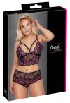 Cottelli Plus Size - virágos melltartó szett fekete-lila Cottelli Plus Size - virágos melltartó szett fekete-lila