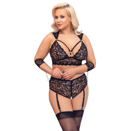 Cottelli Bondage Plus Size - csipke melltartó szett fekete