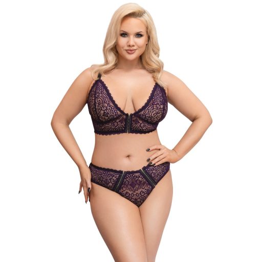 Cottelli Curves Plus Size - áttetsző mintás melltartó szett lila