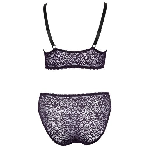 Cottelli Plus Size - áttetsző mintás melltartó szett (lila)