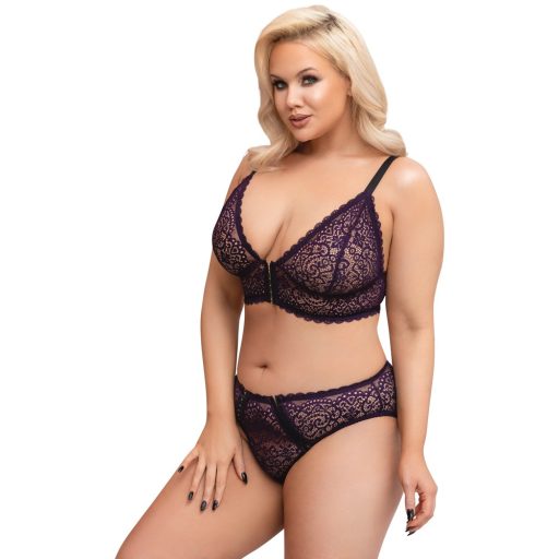 Cottelli Curves Plus Size - áttetsző mintás melltartó szett lila