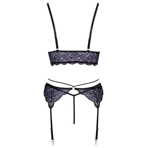 Cottelli - 3 részes csipke fehérnemű szett (fekete-viola)