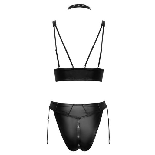 Cottelli Bondage - fényes melltartó szett kézrögzítőkkel fekete