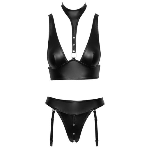 Cottelli Bondage - fényes melltartó szett kézrögzítőkkel fekete