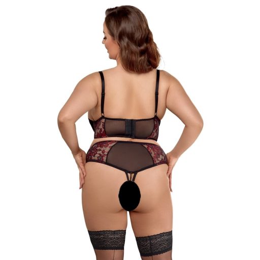 Cottelli Plus Size - melltartó szett harisnyatartóval fekete-piros