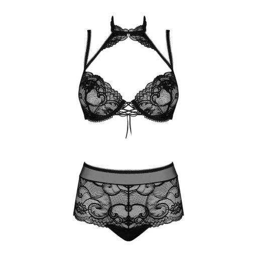 Obsessive Elizenes - mintás, áttetsző melltartó szett fekete