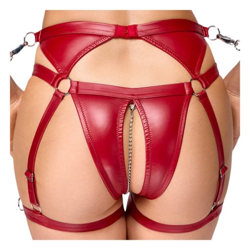Cottelli Bondage - fényes melltartó szett és kar bilincs (piros)