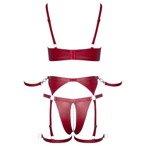Cottelli Bondage - fényes melltartó szett és kar bilincs (piros)