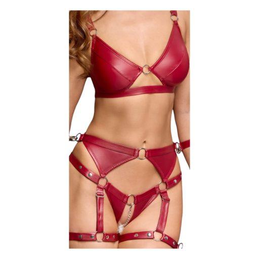 Cottelli Bondage - fényes melltartó szett és kar bilincs (piros)