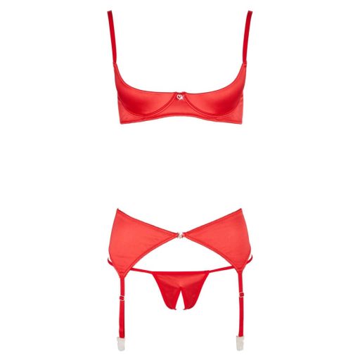 Cottelli - szíves nyitott push-up melltartó szett (piros)