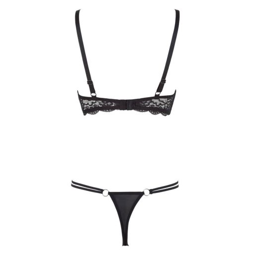 Cottelli - pántos, gyűrűs push-up melltartó és tanga (fekete)