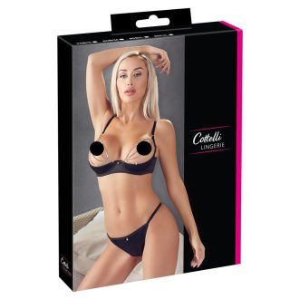   Cottelli - strasszos láncos, szatén mellemelő szett (fekete) - 80B/M