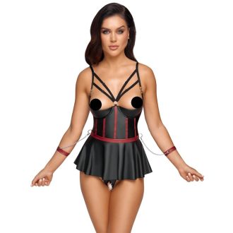 Cottelli Bondage - fényes szett karrögzítőkkel fekete-piros