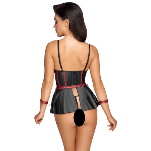 Cottelli Bondage - fényes szett karrögzítőkkel fekete-piros