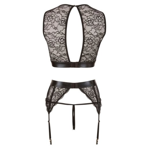 Cottelli Bondage - fényes csíkos, csipkés fehérnemű szett 4 részes