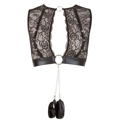 Cottelli Bondage - csipkés fehérnemű szett + bilincs (4 részes)