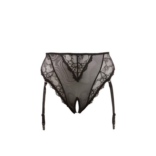Cottelli Plus Size - csipke harisnyatartós bugyi (fekete)