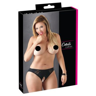 Cottelli Plus Size - csipkés, nyitott alsó fekete