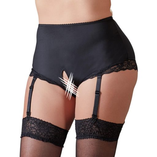 Cottelli Plus Size - harisnyatartós nyitott alsó fekete