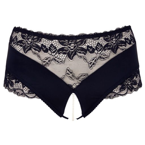 Cottelli Plus Size - csipkés gyöngyös nyitott alsó fekete