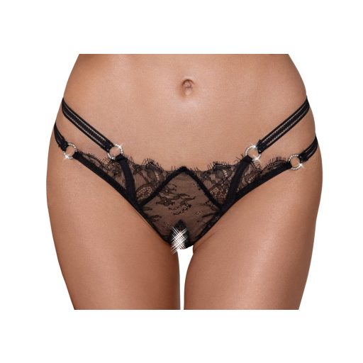 Cottelli - luxus, nyitott, gyűrűs tanga fekete