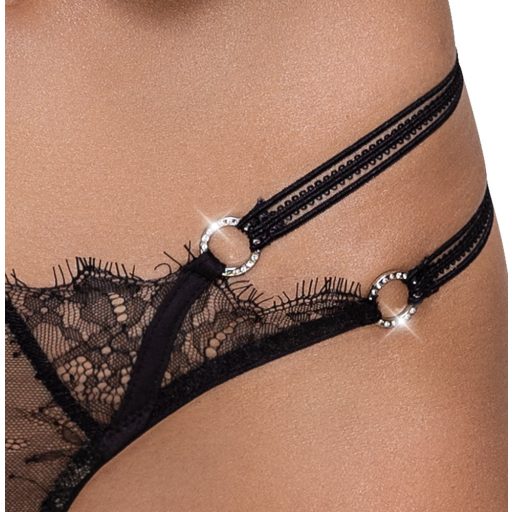 Cottelli - luxus, nyitott, gyűrűs tanga fekete
