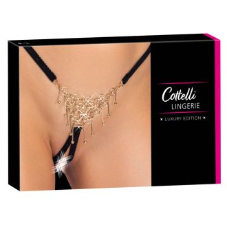 Cottelli - nyitott string tanga dísszel - fekete (S-L)