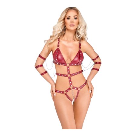 Bad Kitty - szegecses bondage body piros