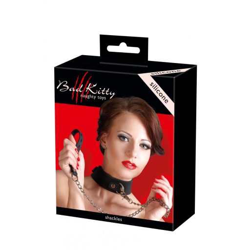 Bad Kitty - szilikon nyakörv pórázzal fekete