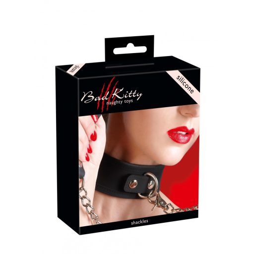 Bad Kitty - szilikon nyakörv pórázzal fekete