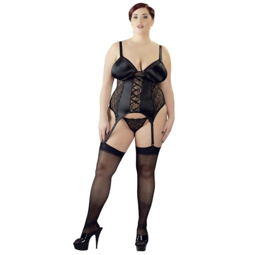 Cottelli Plus Size - variálható harisnyatartós felső (fekete)