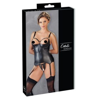 Cottelli Bondage - fényes, push-up felső bilinccsel (fekete)