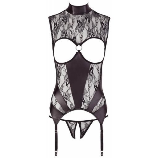 Abierta Fina - szikrázó csipkés-fényes nyitott felső fekete