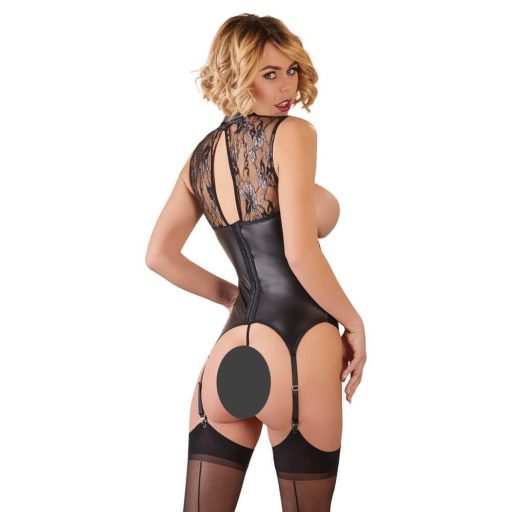 Abierta Fina - szikrázó csipkés-fényes nyitott felső fekete