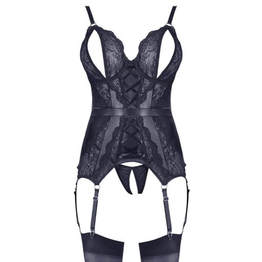 Cottelli - csipkés-fényes nyitott felső és tanga fekete