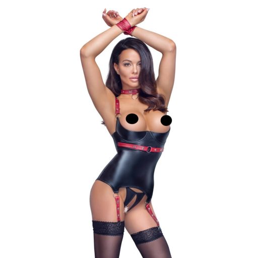 Cottelli Bondage - fényes, push-up felső nyakörvvel (fekete)