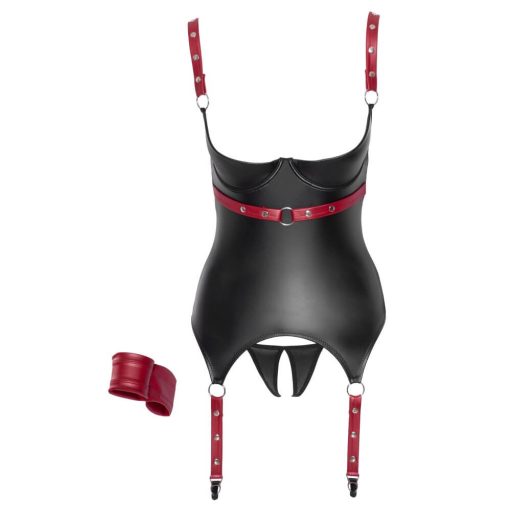 Cottelli Bondage - fényes, push-up felső nyakörvvel (fekete)
