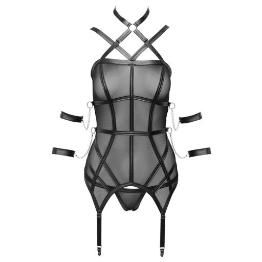 Cottelli Bondage - pántos felső kézrögzítőkkel és tanga fekete