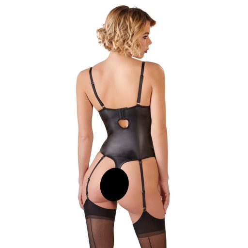 Abierta Fina - szikrázó pántos-csipkés nyitott body fekete