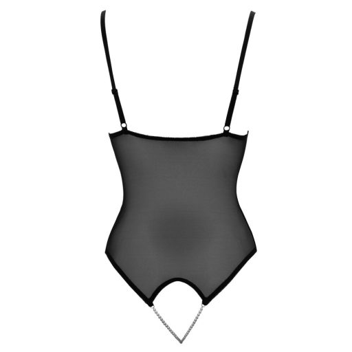 Cottelli - csipkés, gyöngyös nyitott body fekete