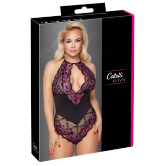 Cottelli Plus Size - virágos body fekete-lila