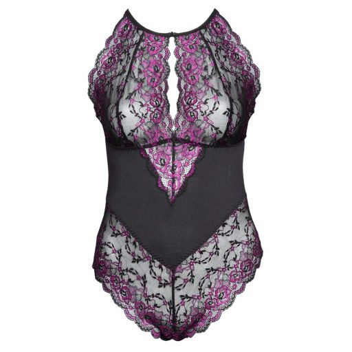 / Cottelli Plus Size - virágos body (fekete-lila)