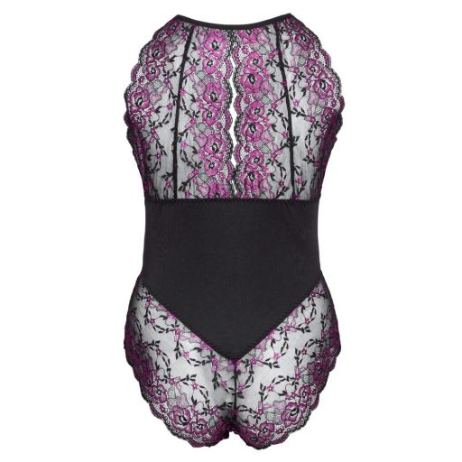 Cottelli Plus Size - virágos body (fekete-lila)