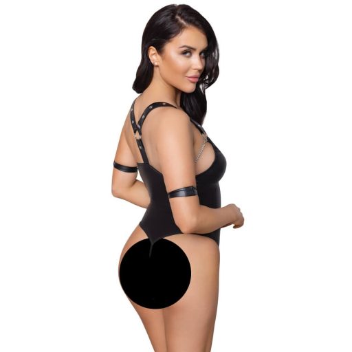 Cottelli Bondage - fényes, gyűrűs, nyitott body fekete